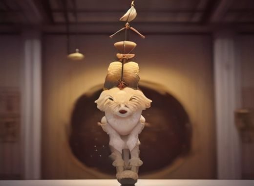 博物馆展厅内展示古希腊陶器上的人物图案，策展人在一旁讲解，展现古代文明中对同性关系的记录
